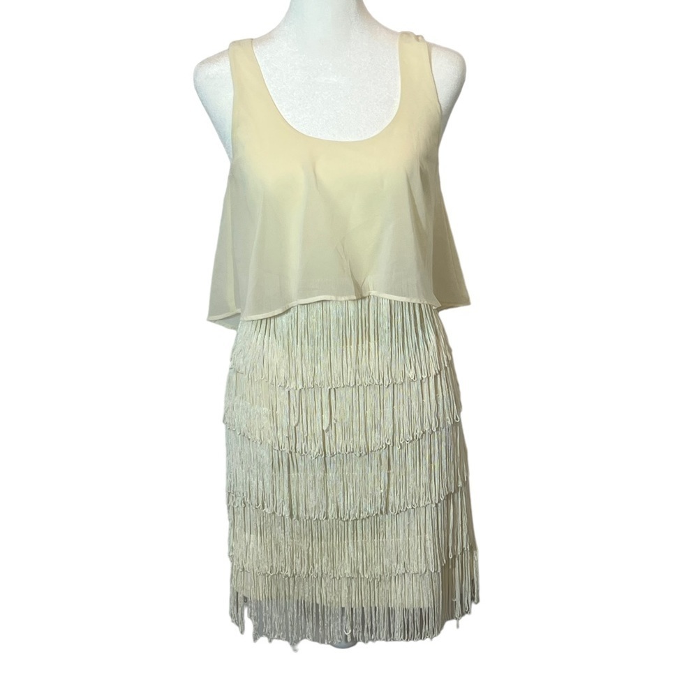 American Eagle Cream Fringe Layered Dress, Size 4